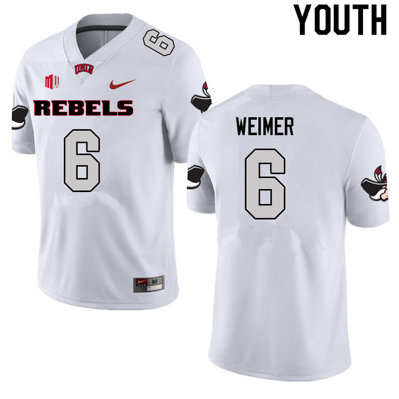 Youth #6 Jeff Weimer UNLV Rebels College Football Jerseys Sale-White - Click Image to Close